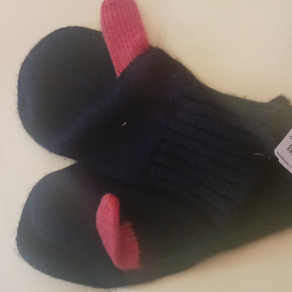 Portolano for Bergdorf Goodman Navy Cashmere Mittens w Orange Thumbs